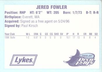 1996 Tampa Bay Devil Rays A Team is Born #NNO Jered Fowler Back