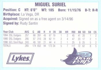 1996 Tampa Bay Devil Rays A Team is Born #NNO Miguel Suriel Back