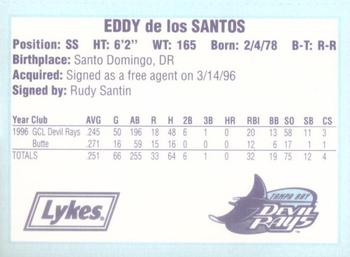 1996 Tampa Bay Devil Rays A Team is Born #NNO Eddy De Los Santos Back
