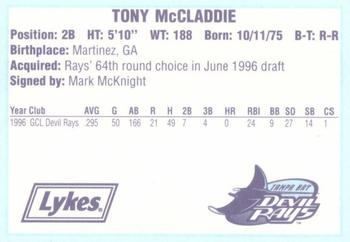 1996 Tampa Bay Devil Rays A Team is Born #NNO Tony McCladdie Back