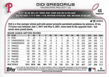 2022 Topps Opening Day - Blue Foil #46 Didi Gregorius Back