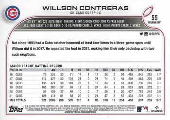 2022 Topps Opening Day - Blue Foil #55 Willson Contreras Back