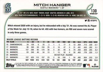 2022 Topps Opening Day - Blue Foil #130 Mitch Haniger Back