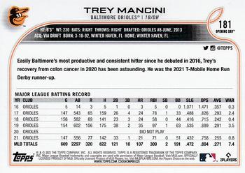 2022 Topps Opening Day - Blue Foil #181 Trey Mancini Back