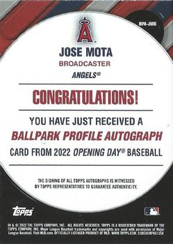 2022 Topps Opening Day - Ballpark Profile Autographs #BPA-JMO Jose Mota Back