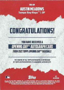 2022 Topps Opening Day - Opening Day Autographs #ODA-AM Austin Meadows Back