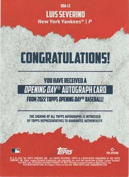 2022 Topps Opening Day - Opening Day Autographs #ODA-LS Luis Severino Back
