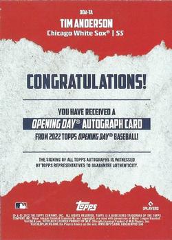 2022 Topps Opening Day - Opening Day Autographs #ODA-TA Tim Anderson Back