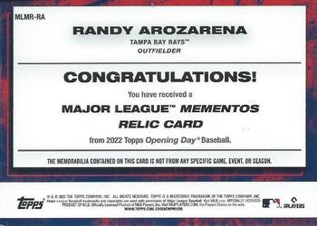 2022 Topps Opening Day - Major League Mementos Relics #MLMR-RA Randy Arozarena Back