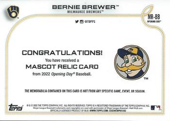 2022 Topps Opening Day - Mascot Relics #MR-BB Bernie Brewer Back