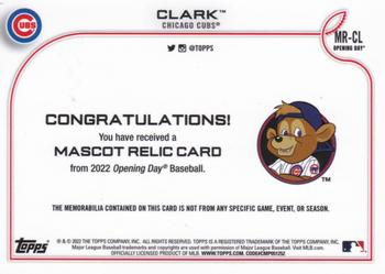 2022 Topps Opening Day - Mascot Relics #MR-CL Clark Back