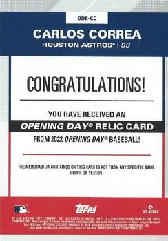 2022 Topps Opening Day - Opening Day Relics #ODR-CC Carlos Correa Back