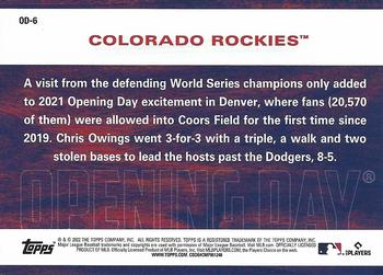 2022 Topps Opening Day - Opening Day #OD-6 Colorado Rockies Back
