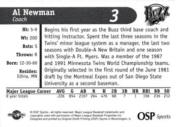 1998 OSP Sports Salt Lake Buzz #3 Al Newman Back