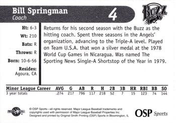 1998 OSP Sports Salt Lake Buzz #4 Bill Springman Back