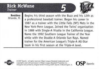 1998 OSP Sports Salt Lake Buzz #5 Rick McWane Back