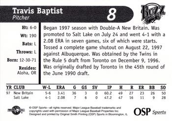 1998 OSP Sports Salt Lake Buzz #8 Travis Baptist Back