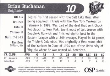 1998 OSP Sports Salt Lake Buzz #10 Brian Buchanan Back
