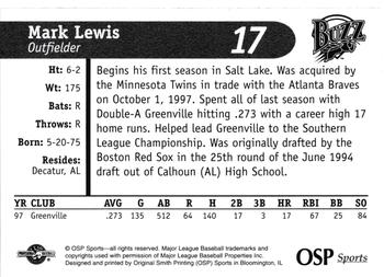 1998 OSP Sports Salt Lake Buzz #17 Marc Lewis Back