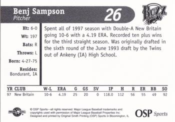1998 OSP Sports Salt Lake Buzz #26 Benj Sampson Back
