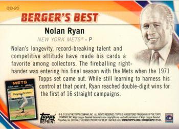 2016 Topps - Industry Summit Berger's Best #BB-20 Nolan Ryan Back