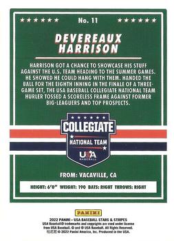 2022 Panini USA Baseball Stars & Stripes #11 Devereaux Harrison Back