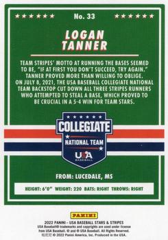 2022 Panini USA Baseball Stars & Stripes #33 Logan Tanner Back