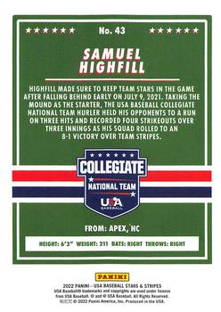 2022 Panini USA Baseball Stars & Stripes #43 Samuel Highfill Back