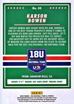 2022 Panini USA Baseball Stars & Stripes #50 Karson Bowen Back
