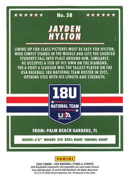 2022 Panini USA Baseball Stars & Stripes #58 Jayden Hylton Back