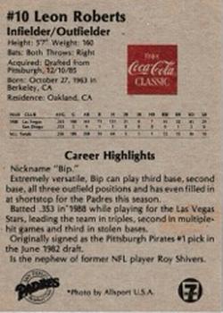 1989 Coca-Cola San Diego Padres Junior Club #NNO Bip Roberts Back