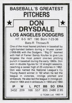 1982 TCMA Baseball's Greatest Pitchers (White Back) #14 Don Drysdale Back