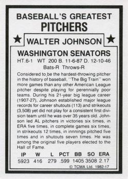1982 TCMA Baseball's Greatest Pitchers (White Back) #17 Walter Johnson Back