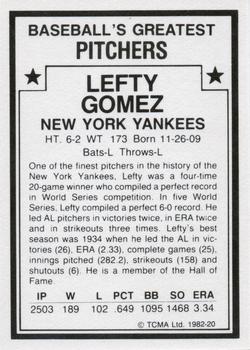 1982 TCMA Baseball's Greatest Pitchers (White Back) #20 Lefty Gomez Back