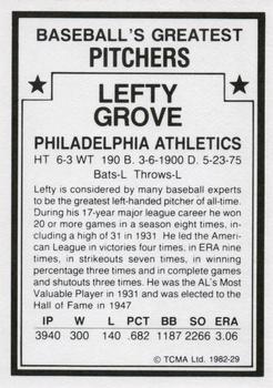 1982 TCMA Baseball's Greatest Pitchers (White Back) #29 Lefty Grove Back