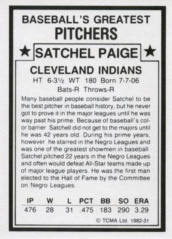 1982 TCMA Baseball's Greatest Pitchers (White Back) #31 Satchel Paige Back