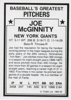 1982 TCMA Baseball's Greatest Pitchers (White Back) #32 Joe McGinnity Back