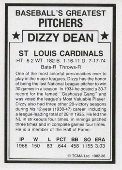 1982 TCMA Baseball's Greatest Pitchers (White Back) #36 Dizzy Dean Back