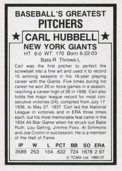 1982 TCMA Baseball's Greatest Pitchers (White Back) #37 Carl Hubbell Back