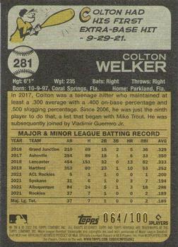 2022 Topps Heritage - Mini #281 Colton Welker Back