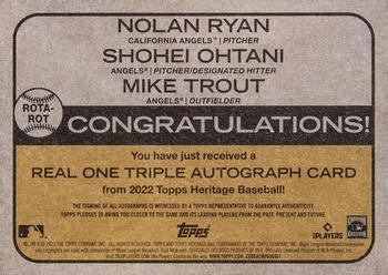 2022 Topps Heritage - Real One Triple Autographs #ROTA-ROT Mike Trout / Shohei Ohtani / Nolan Ryan Back