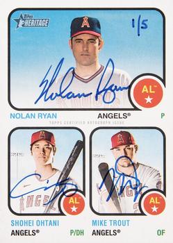 2022 Topps Heritage - Real One Triple Autographs #ROTA-ROT Mike Trout / Shohei Ohtani / Nolan Ryan Front