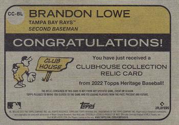 2022 Topps Heritage - Clubhouse Collection Relics #CC-BL Brandon Lowe Back