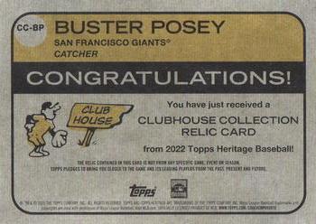 2022 Topps Heritage - Clubhouse Collection Relics #CC-BP Buster Posey Back