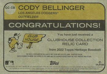 2022 Topps Heritage - Clubhouse Collection Relics #CC-CB Cody Bellinger Back