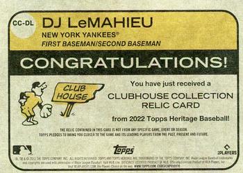 2022 Topps Heritage - Clubhouse Collection Relics #CC-DL DJ LeMahieu Back