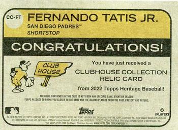 2022 Topps Heritage - Clubhouse Collection Relics #CC-FT Fernando Tatis Jr. Back