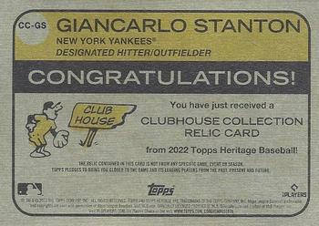 2022 Topps Heritage - Clubhouse Collection Relics #CC-GS Giancarlo Stanton Back