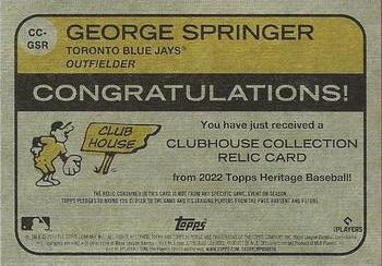 2022 Topps Heritage - Clubhouse Collection Relics #CC-GSR George Springer Back