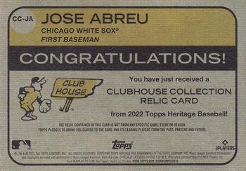 2022 Topps Heritage - Clubhouse Collection Relics #CC-JA Jose Abreu Back